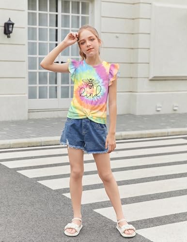 Image of Arshiner Girls Shirt - Short-Sleeve Twist Front T-Shirt for Girls with Cute Flying Sleeves - Summer Blouse Tunic Tee Tops