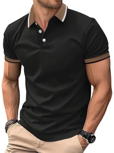 HMIYA Herren Poloshirt-Kontrast Kurzarm Poloshirt Herren Basic Sommer Shirt