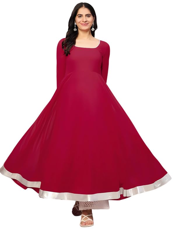 Image of KZA Women's Georgette Hand Embroidered Flared Anarkali Suit for Women | Full Sleeves Flare Anarkali Dress for Woman | Ethnic Flared Anarkali Kurta for Women