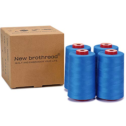 New brothread - 30 Options - 4 Large Cones of 5500Y (5000M) Each All Purpose Spun Polyester Thread 40S/2 (Tex27) for Serger, Overlock, Quilting, Piecing and Sewing - Sky Blue by New brothread - Image 3