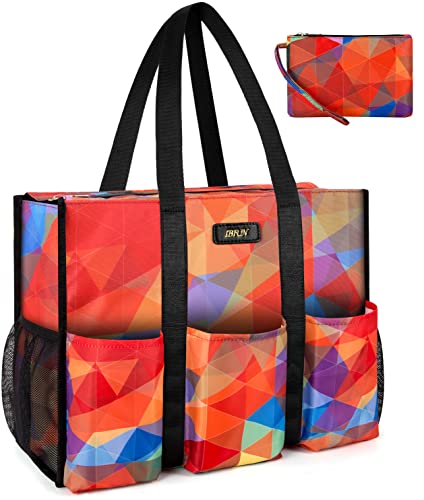 Image of IBFUN Utility Tote Bag with 24 Pockets, Large Teacher Tote for Women with Laptop Compartment, Travel Tote Bag with Zip Top