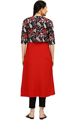 Image of Women's Crepe Printed A-Line Kurti (ALC4045TOM Red Small)