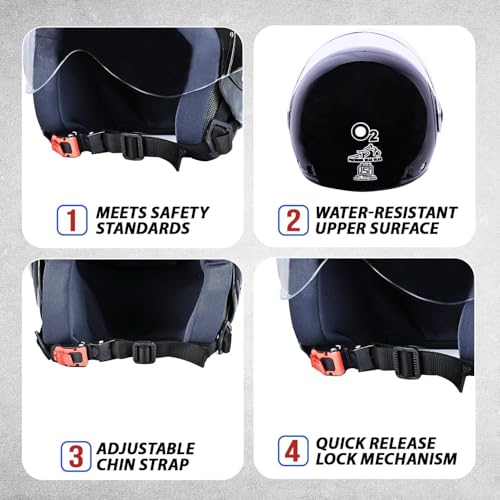 Image of O2 Open Face / Half face Helmet Unisex for Bike Women Men ISI Certified with Clear Visor Metallic Smooth Finish Lightweight & Compact (Black, 580mm Medium)