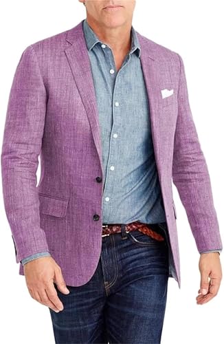 Summer Causal Linen Blazer for Men Slim Fit Blazer Jacket Men's Prom Party Jacket 2 Button Solid Suit Jacket for Men Wedding