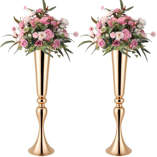 Gold Vase for Wedding Centerpiece, 2Pcs Metal Trumpet Vase 22