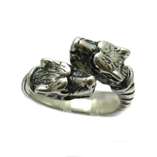 Bague en argent massif 925 deux loups R001735 idée cadeau anniversaire