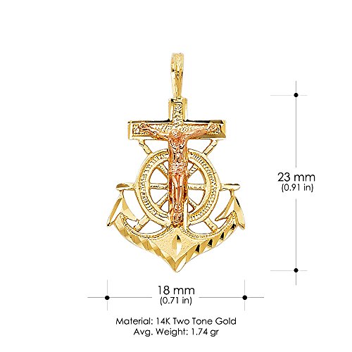 Ioka - 14K Two Tone Gold Religious Crucifix Anchor Charm Small Pendant For Necklace or Chain4