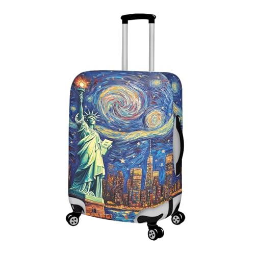 Image of Mumeson Statue of Liberty Cow Luggage Cover for Suicase Elastic Suitcase Protectors Protective Zipper Luggage Covers Fit 18-32 Inches Suitcase