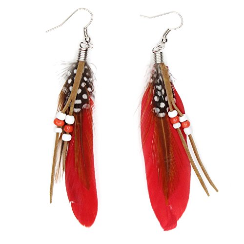 Nature Feather Earring Cute Handmade Goose Feather Super Light Boho Dangle Earrings for Women Girls Valentine's day Mother's day Gift