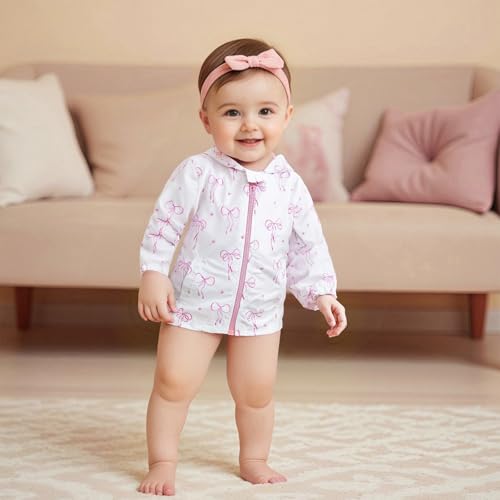 Engofs Toddler Girls Jacket Bowknot Print Zipper-Up Hooded Long Sleeve Coat Fall Kids Clothes Outerwear2