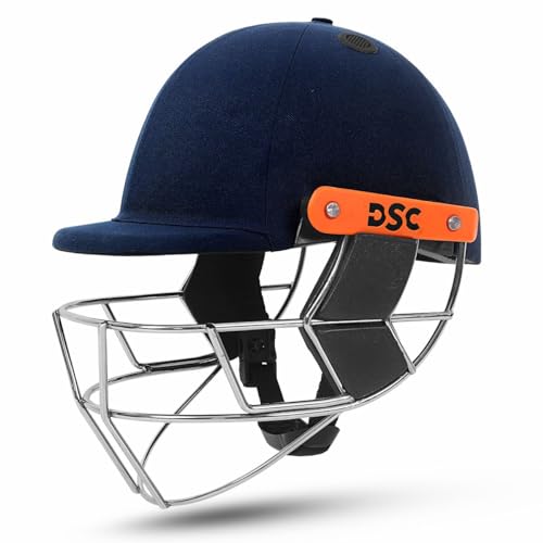 Image of DSC Empra Titanium BSI Approved Professional Cricket Helmet | BS7928 Certified Pro-Standard Hard Ball Helmet with Ultra-Light Titanium Grill & Advanced Shock Absorption | Color: Navy | Size: M