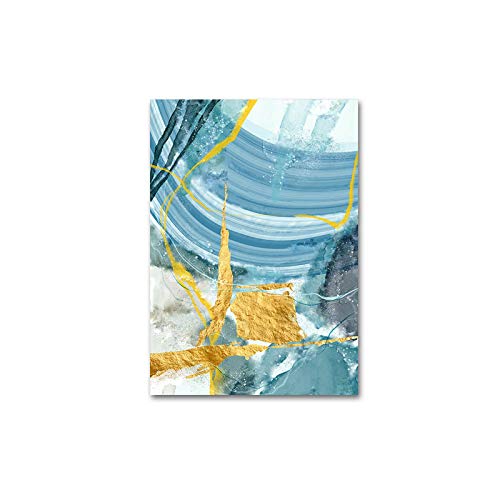 Tableau abstrait bleu 70x100cm en 3 pièces pour décoration de salon moderne - 3