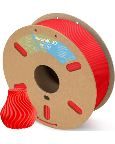 Image of DURAMIC 3D Matte PLA Filament 1.75mm Red, 1kg Cardboard Spool Matte Finish 3D Printer Filament PLA 1.75mm Dimensional Accuracy 99% + /- 0.03 mm, Printing with FDM 3D Printer, Easy to Remove Support