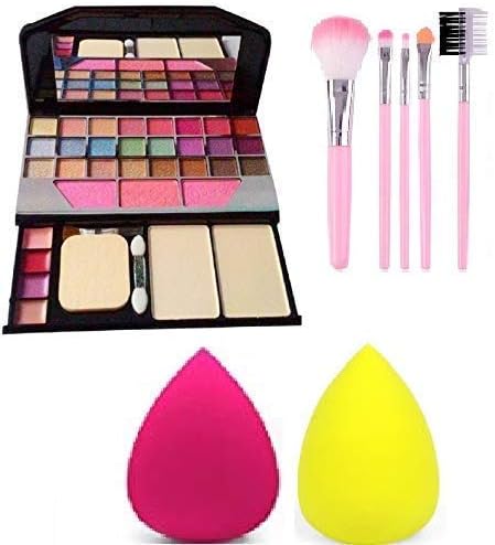 STAR WORLD ZONE Makeup Kit + 5 Pcs Makeup Brush + 2 Pc Blender Puff Combo - Multicolor