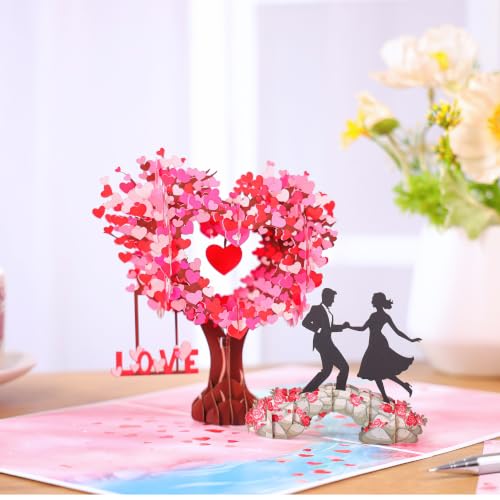 Image of Pop Up Anniversary Card for Wife, 3D Love Tree Couple Dancing Wedding Card
