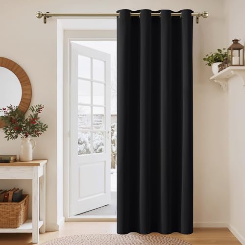 PONY DANCE Cortina Opaca Termica Aislante Frio y Calor 1 Pieza con Ojales, Cortinas Blackout para Salon Habitacion Matrimonio, 140x240 CM(AnchoxAlto), Negro