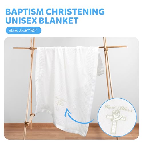 Image of Baby Blanket for Boys Girls God Bless Easter Baptism Christening Shawl White Soft Knit Receiving Swaddle Newborn Unisex Summer Autumn Winter Nursing Cover