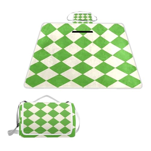 Waterproof Pic- Foldable Lime Diamond Beach Mat 57x59in Outdoor Camping Mat with Shoulder Strap Tote Ideal for Family & Friends Gatherings