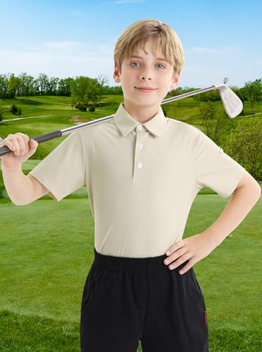 Image of Polo Shirts for Boys Golf Polo Shirt Short Sleeve Boys Performance Polo Dry Fit Stretch Collared UPF50+ Kids Golf Shirts