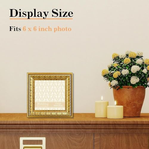 Image of VIOLABBEY 6x6 Picture Frame Gold Set of 2, Vintage Photo Frame | Small Antique Ornate Frame, Square Frame for Wall or Tabletop Display,Classic Design for Home Office Decor