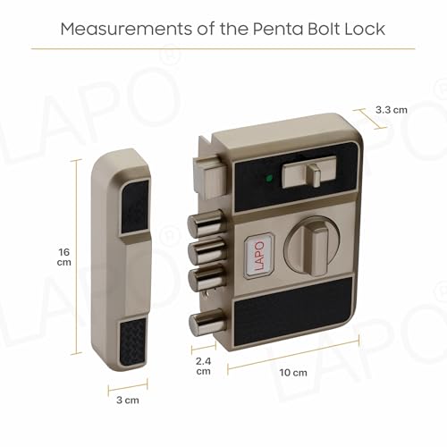 Image of LAPO Penta Lock - 4-Deadbolt Privacy System with Easy-Grip Interior Knob, Reversible Mechanism for Sliding, Single & Double Doors, Matt Finish, 3-Year Warranty