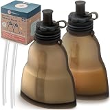 Bolsas reutilizables de comida para bebés - Paquete de 2, 6 oz/180 ml, pizarra - Bolsa de comida de silicona exprimible - Rellenable, a prueba de fugas, a prueba de derrames
