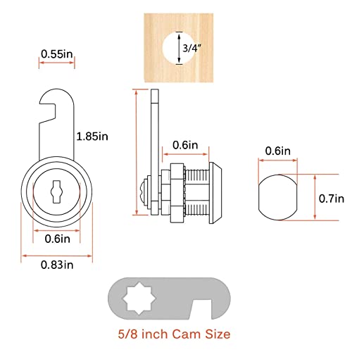 Fosiya 5 Pack 5/8" Inch Zinc Alloy Premium Cabinet Cam Locks, Alike Keyed Cam Lock Set, Secure Files Drawers Mailbox Rv Camper Door Tool Box #TOP2