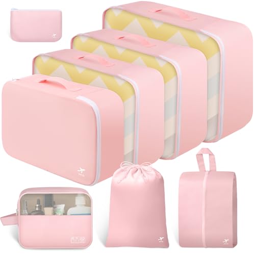 HOTOR Packing Cubes for Suitcases - 8 Pieces, Light Packing Cubes for Travel, Premium Suitcase Organizer Bags Set, Space-Saving Luggage Organizers, Travel Accessories and Essentials, Pink