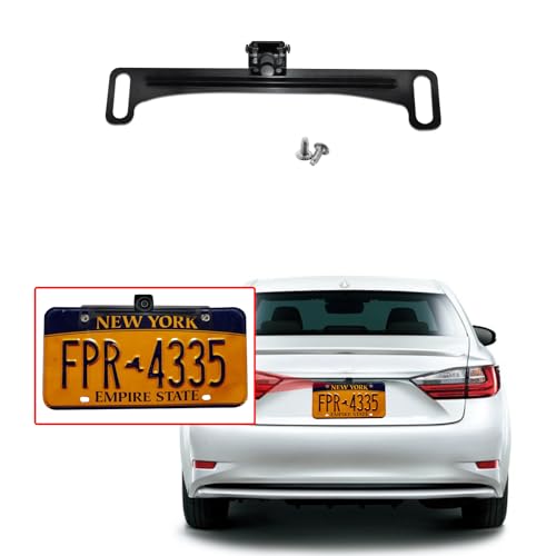 Image of Universal Car Rear View Camera License Plate Bracket, Full Stainless Steel Anti-Rust Paint Backup Camera License Plate Mount, Dash Cam Mirror Camera Kit Accessories Rearview Camera Mount, Black
