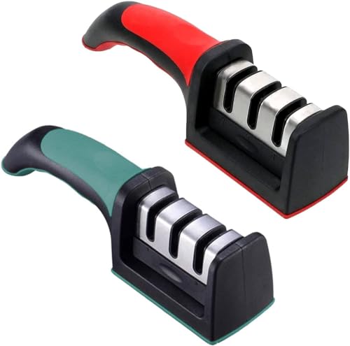 Amolador Afiador de Facas e Tesouras 3 em 1 Manual em Aço Inox Profissional com Cabo Ergonômico e Ba