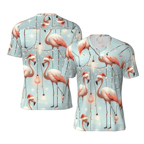 Stylish Athletic Sports Jersey Christmas-Flamingo-Light Men's Rugby Jersey 4X-Large