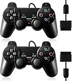 FLLAGG20 | 2X Manette filaire Compatible avec PS2, noir | Compatible PS2, PS1, PSX | Double vibration, boutons analogiques, prise en main ergonomique | Expérience de jeu Joystick Controller