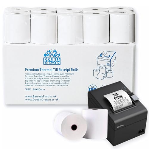 Double Dragon – Lot de 20 rouleaux de papier thermique premium 80 x 80 mm pour tickets de caisse, imprimantes EPOS, terminaux POS et caisses enregistreuses
