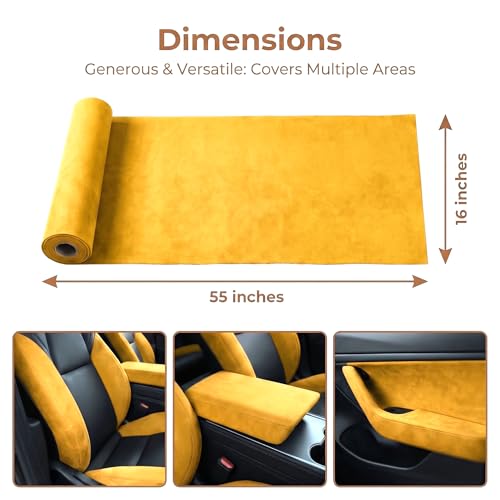 Image of Suede Fabric Wrap - Self Adhesive Film Sticker 16 x 55 Inches Silky Decal Sheet for Car Interior Furniture Upholstery DIY Elastic Stretch Peel and Stick Orange Yellow