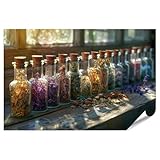 islandburner XXL Bild Poster Sonnenlicht durchflutete Gewürzflaschen für Küche Hobbyköche Delikatessengeschäft Premium Bilder Fotodruck