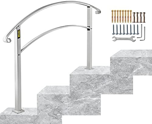 BuoQua Stair Handrail Picket #2 Fits 2 or 3 Steps Handrail Powder Coating Matte Black Stair Rail Wrought Iron Railing with Installation Kit Hand Rails for Outdoor Steps