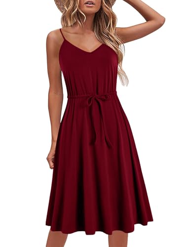 Image of BARASA Sundresses for Women Summer Sleeveless V Neck Spaghetti Strap A Line Wedding Guest Petite Dresses with Pockets D826