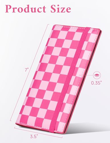 Image of Zreal Checkbook Cover for Men & Women Snakeskin Pattern, Pink Checkered, 7 x 3.7 x 0.35 inches, Minimalist