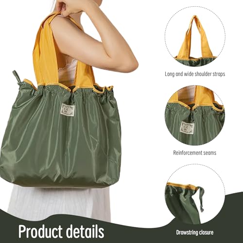 DHSWNNG Einkaufstasche Faltbar, Falttasche mit Kordelzug Wiederverwendbare Shopping Bag Tragbare Tragetasche Waschbar Einkaufstaschen für Einkaufen Reise (47X35cm)