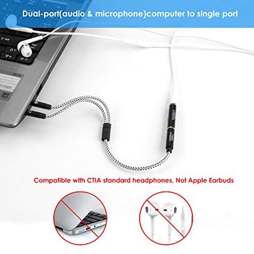 Cable divisor de audífonos 3.5mm con adaptador CTIA a OMTP miniatura 6