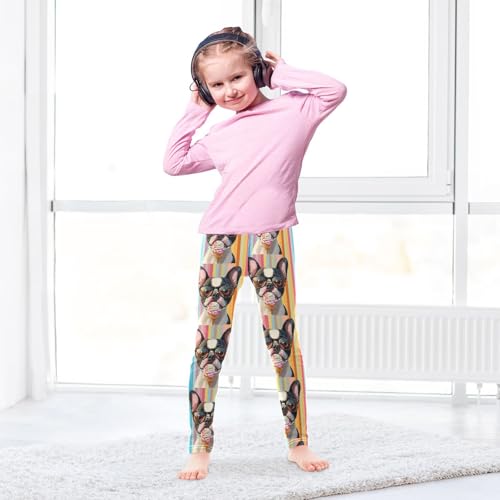 Boccsty Colorful Stripes Boston Terrier Dog Girls Leggings Kids Yoga Pants Dance Active Tights 4T4