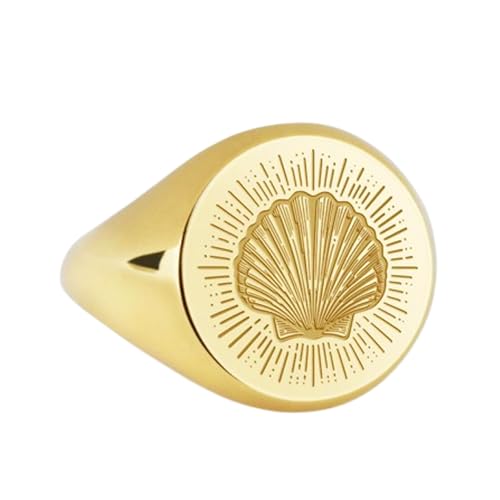 Bague coquillage argent 925 et finitions plaqué or chevalière ronde élégante