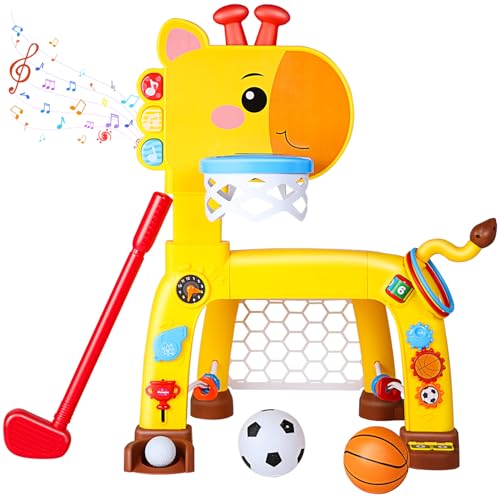 Image of 4-in-1 Toddler Basketball Hoop, Soccer Goal, Golf Toy & Ring Toss Game with Lights and Music, Kids Sports Activity Center Gifts for Boys and Girls Ages 1-3