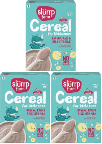 Image of Slurrp Farm Mildly Sweetened with Date Powder, No Added Sugar Instant Cereal | Ragi, Rice and Banana with Milk (Pack of 3)