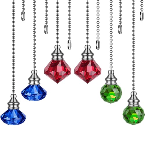 Image of Norme 6 Pcs Ceiling Fan Pull Chain Light Pull Chain Decor,Red Blue Green | Acrylic Ceiling Fan Ornaments with 11.8'' Extension Chains Silver, Decorative Replacement for Light