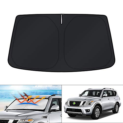 Image of KUST Windshield Sun Shade for 2017-2025 2026 Nissan Armada Accessories Custom Fit Sunshade Window Sun Visor Protector Foldable Blocks UV Rays Keep Car Cooler