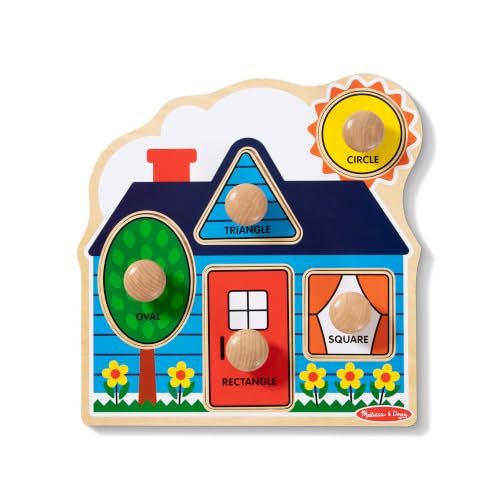 Image of Melissa & Doug First Shapes Jumbo Knob Puzzle, Wooden Peg Puzzle for Toddlers, Educational Toy for Shape Recognition and Fine Motor Skills, Ages 1+ | 6 Pieces, Wooden Board, 5 Extra-Thick Shape Pegs, Matching & Sorting Play, Montessori Inspired Toddler Toys for Kids, Ages 1+