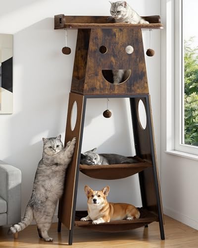 Árbol moderno de madera para gatos interior 56 pulg miniatura 1