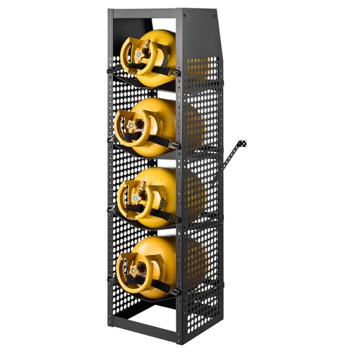 VEVOR Refrigerant Tank Rack 14.8 x 13 x 52 inches 4 Tiers for 4 Cylinder with Top Storage Shelf Black Powder-Coated Carbon Steel Cylinder Tank Rack for Cargo Van Storing Oxygen and Nitrogen