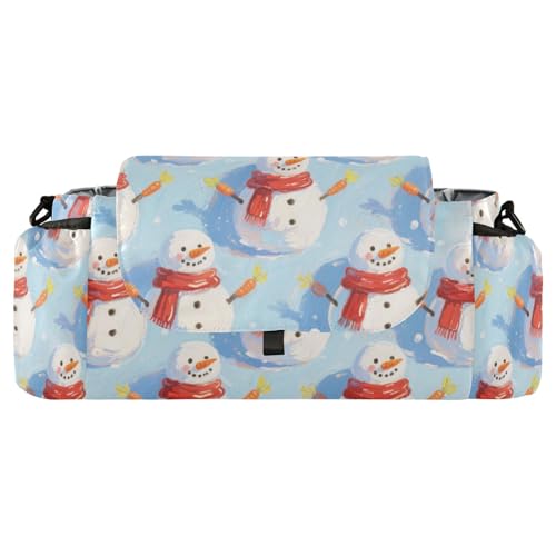 KLL Organizador de cochecito de muñeco de nieve blanco con texto en inglés 'Merry Christmas', accesorios mágicos para cochecito